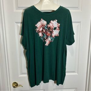 Torrid Super Soft Emerald Green Floral Heart Tee